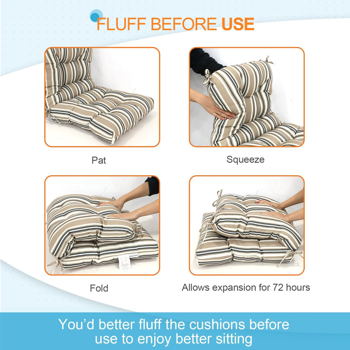 Tufted Outdoor/Indoor Seat/Back Chair Cushions, Set of 1, 42'' x 21'' - Eagle Peak Custom Canopy Tent