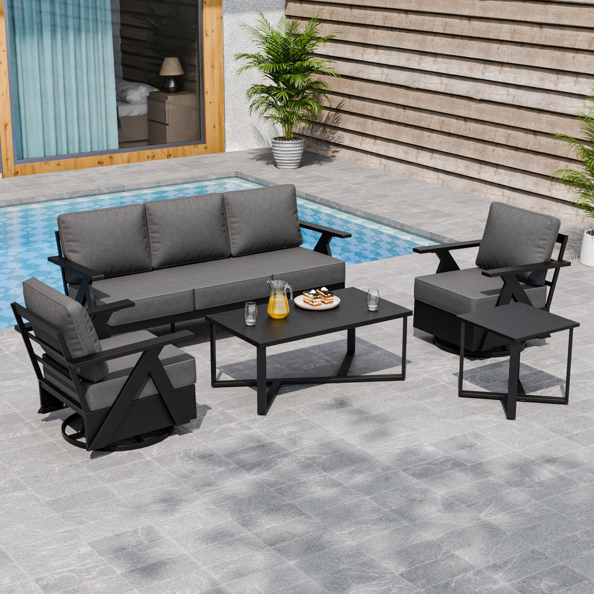 Urban Slate 5 Piece Modern Outdoor Patio Furniture Set - Eagle Peak Custom Canopy Tent