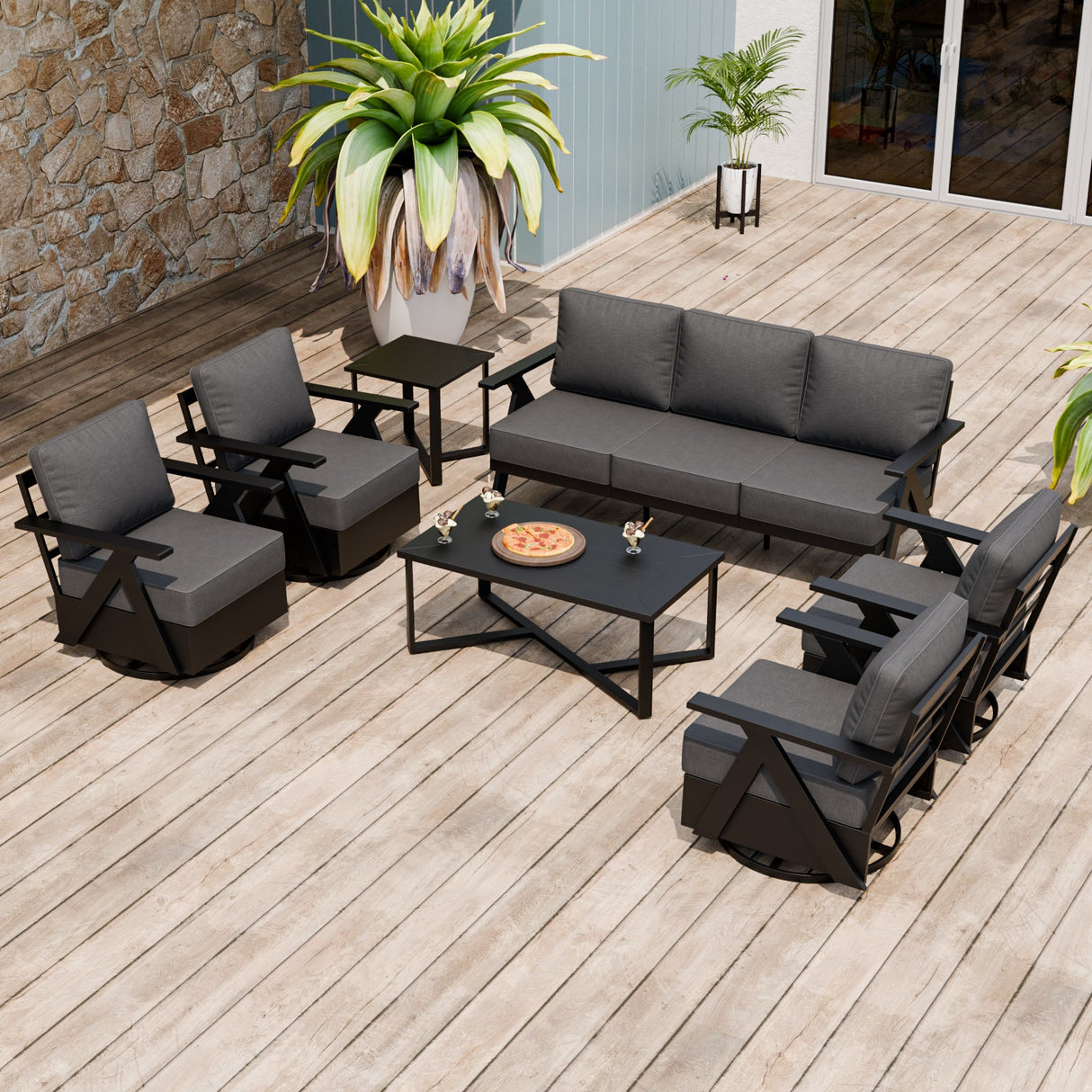 Urban Slate 7 Piece Modern Outdoor Patio Furniture Set - Eagle Peak Custom Canopy Tent