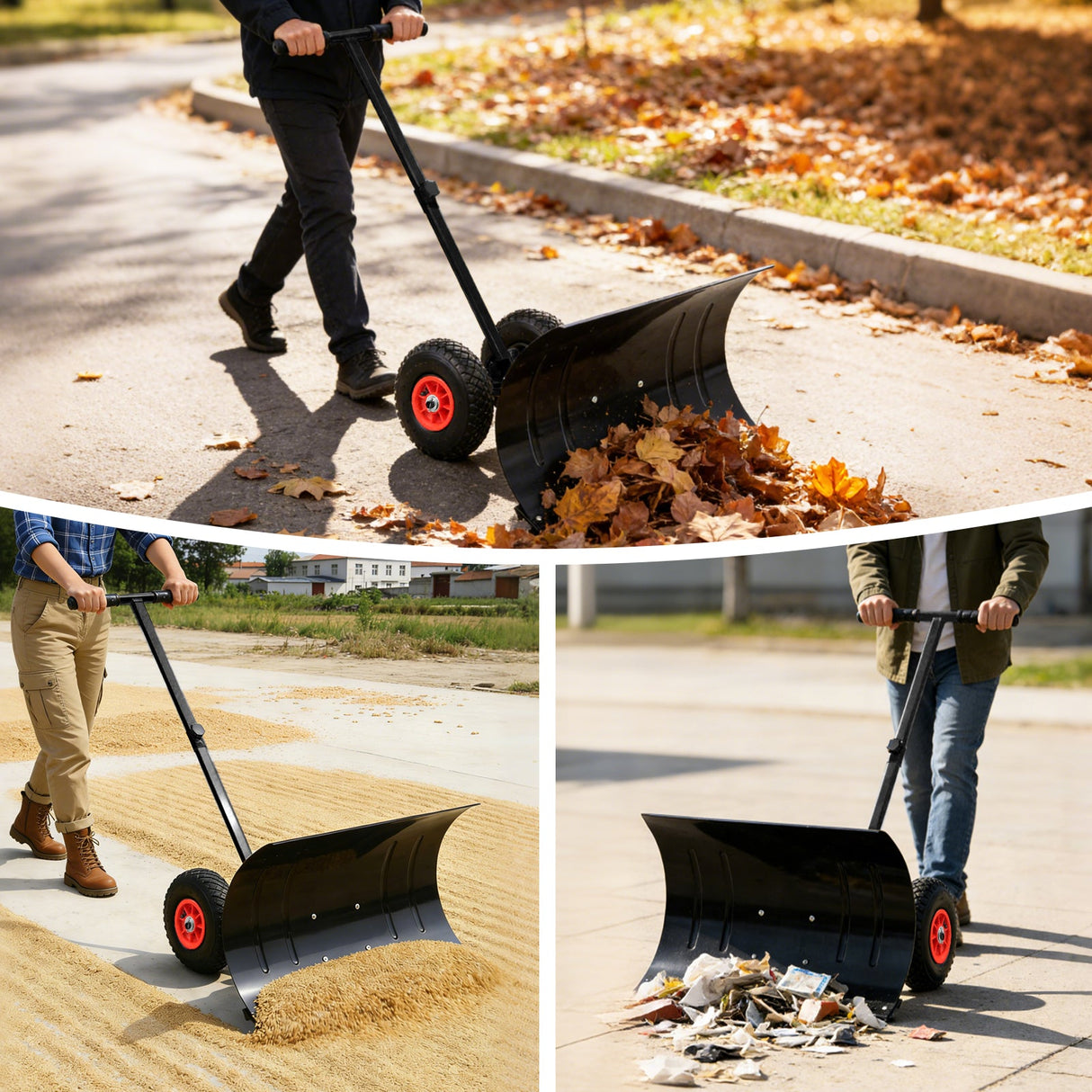 Wheeled Snow Shovel for Driveway 29”x16.5” Blade, Single/Dual Rod - Eagle Peak Custom Canopy Tent