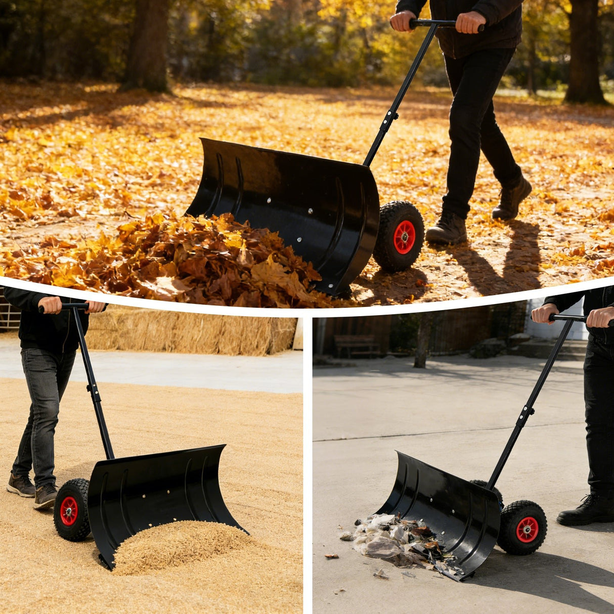 Wheeled Snow Shovel for Driveway 29”x16.5” Blade, Single/Dual Rod - Eagle Peak Custom Canopy Tent