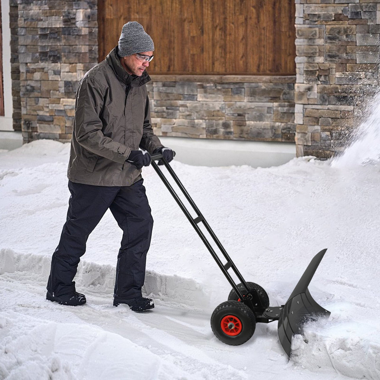 Wheeled Snow Shovel for Driveway 29”x16.5” Blade, Single/Dual Rod - Eagle Peak Custom Canopy Tent