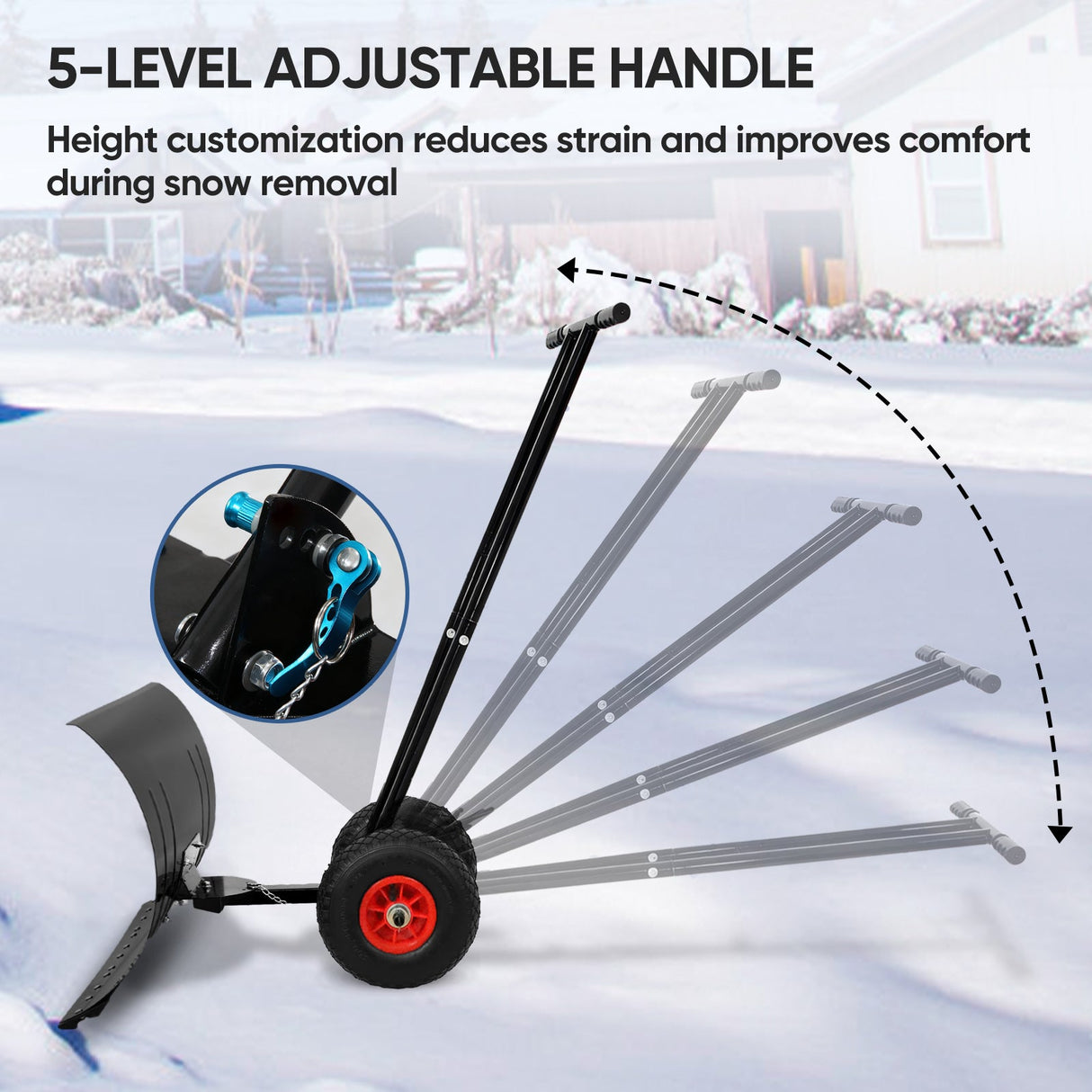 Wheeled Snow Shovel for Driveway 29”x16.5” Blade, Single/Dual Rod - Eagle Peak Custom Canopy Tent