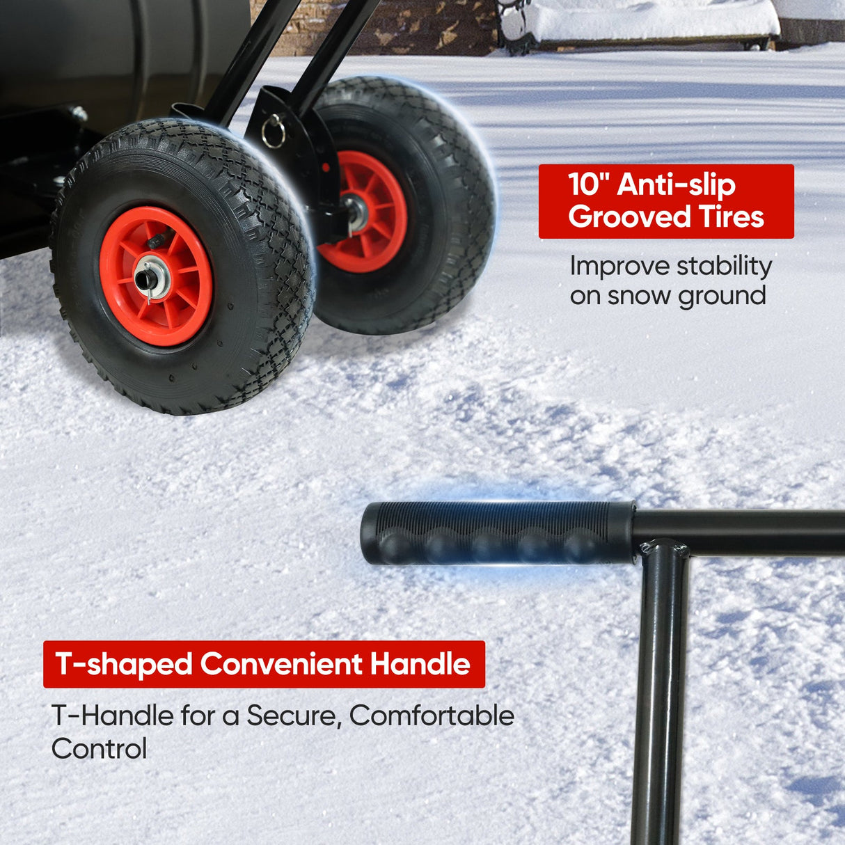 Wheeled Snow Shovel for Driveway 29”x16.5” Blade, Single/Dual Rod - Eagle Peak Custom Canopy Tent