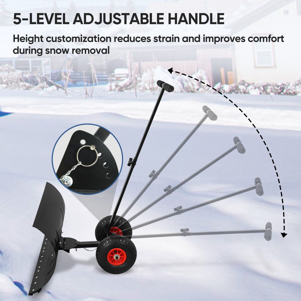Wheeled Snow Shovel for Driveway 29”x16.5” Blade, Single/Dual Rod - Eagle Peak Custom Canopy Tent