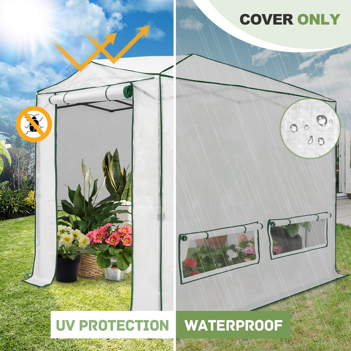 Woven Replacement Cover for 8x6/12x8 Portable Walk - in Pop up Greenhouse(Frame Not Included), White - Eagle Peak Custom Canopy Tent