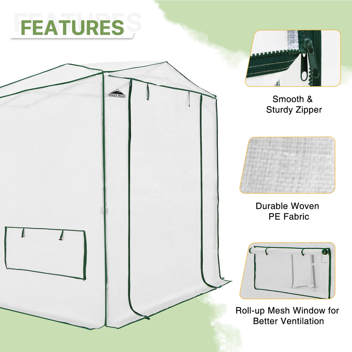 Woven Replacement Cover for 8x6/12x8 Portable Walk - in Pop up Greenhouse(Frame Not Included), White - Eagle Peak Custom Canopy Tent