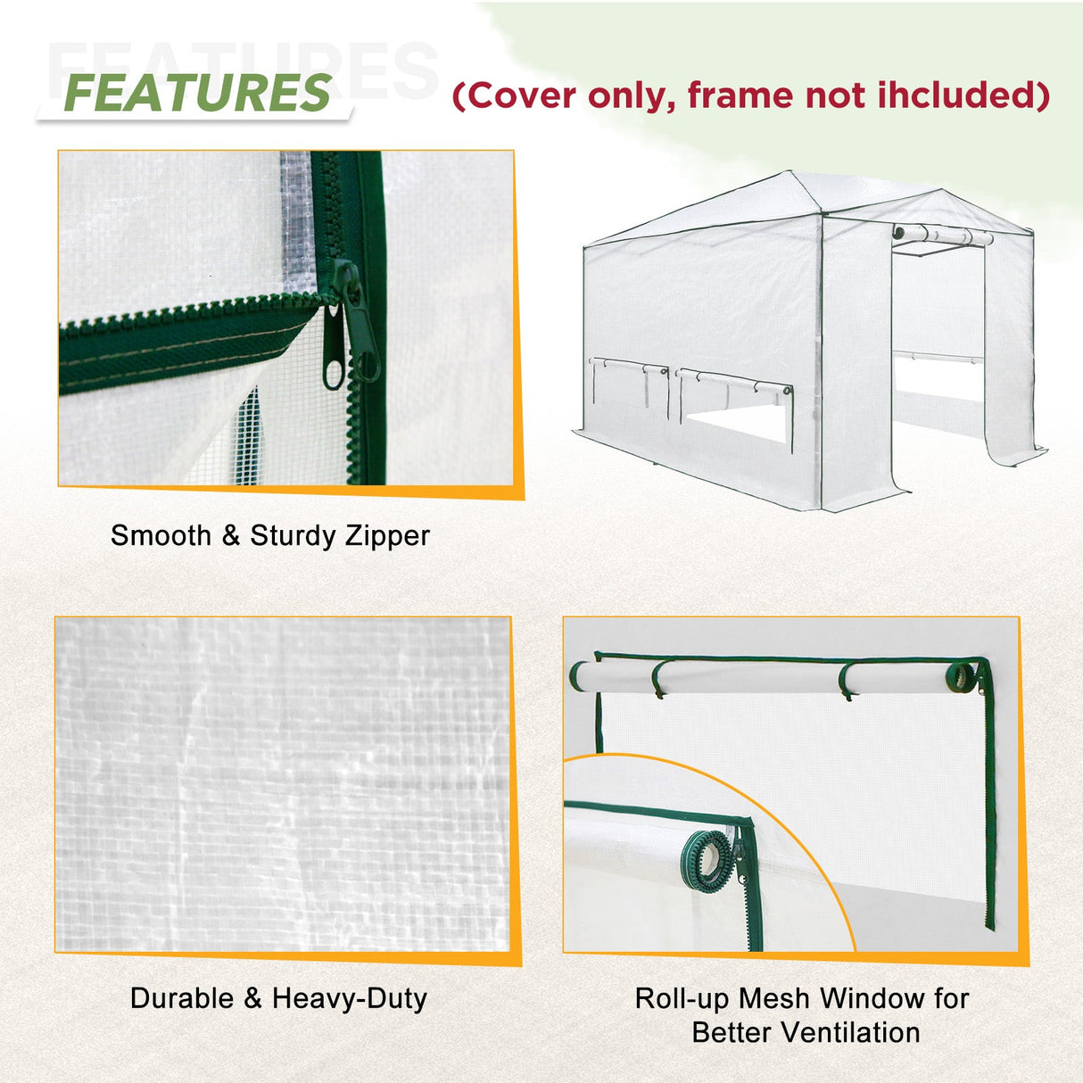 Woven Replacement Cover for 8x6/12x8 Portable Walk - in Pop up Greenhouse(Frame Not Included), White - Eagle Peak Custom Canopy Tent
