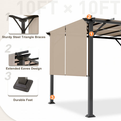 10 Ft x 10 Ft Metal Pergola with Polyester Top - Eagle Peak Custom Canopy Tent