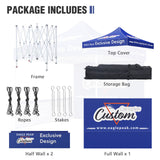 10x10 Alpine Custom Commercial Canopy High Peak Frame, Pop Up Custom Canopy Tent with Logo, 1 Wall & 2 Half Walls - Eagle Peak Custom Canopy Tent