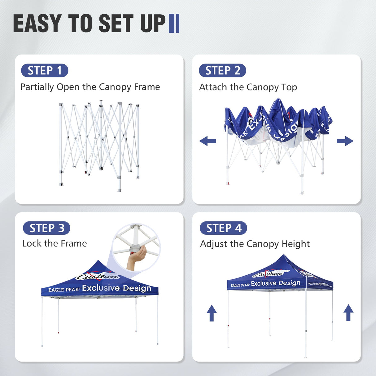 10x10 Alpine Custom Commercial Canopy High Peak Frame, Pop Up Custom Canopy Tent with Logo, 1 Wall & 2 Half Walls - Eagle Peak Custom Canopy Tent