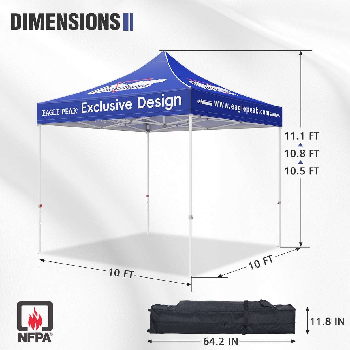 10x10 Alpine Custom Commercial Canopy High Peak Frame, Pop Up Custom Canopy Tent with Logo, 1 Wall & 2 Half Walls - Eagle Peak Custom Canopy Tent