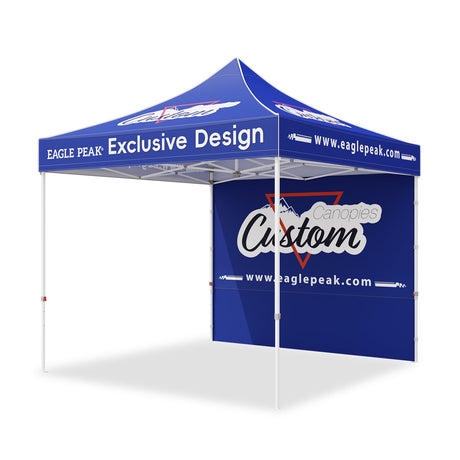 10x10 Alpine Custom Commercial Canopy High Peak Frame with Logo, 1 Wall Panel - Eagle Peak Custom Canopy Tent