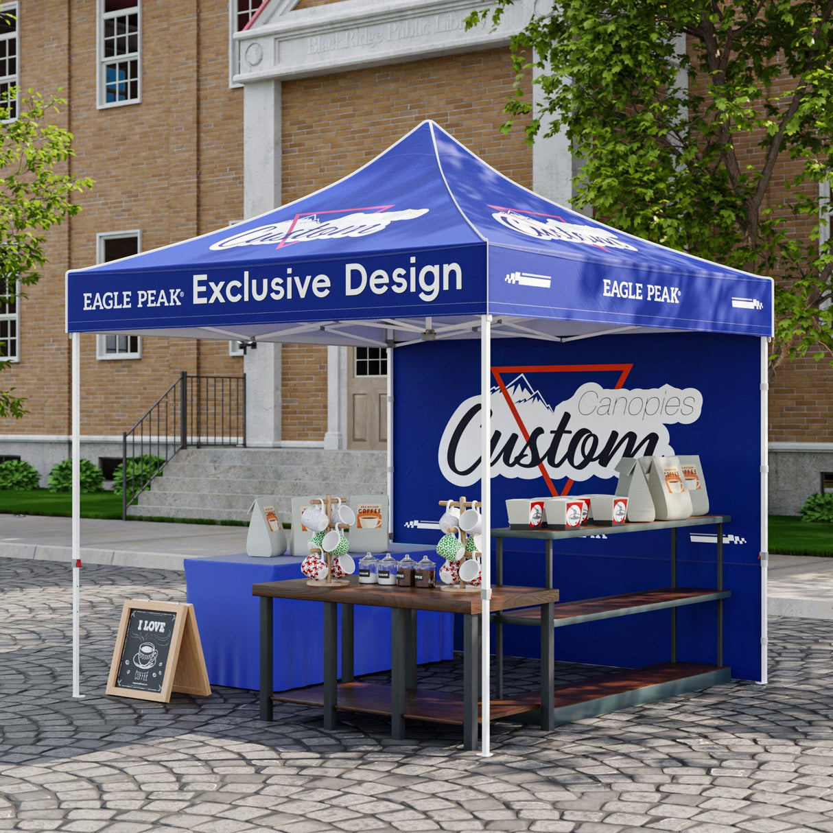 10x10 Alpine Custom Commercial Canopy High Peak Frame with Logo, 1 Wall Panel - Eagle Peak Custom Canopy Tent