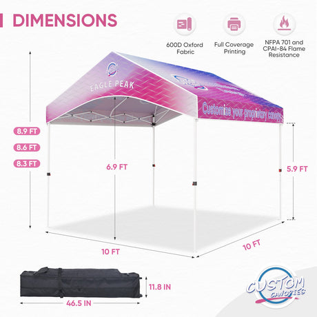 10x10 Alps Custom Commercial Canopy with 1 Wall Panel and Gable Roof, Pop Up Custom Canopy Tent with Logo - Eagle Peak Custom Canopy Tent