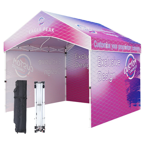 10x10 Alps Custom Commercial Canopy with 3 Wall Panels and Gable Roof, Pop Up Custom Canopy Tent with Logo - Eagle Peak Custom Canopy Tent