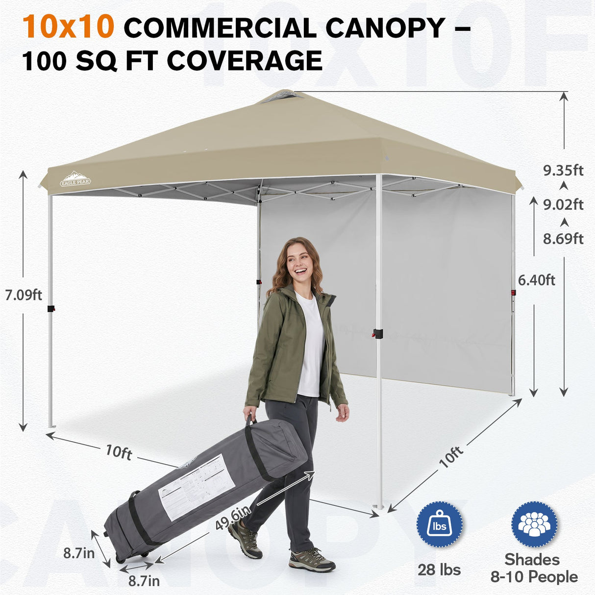 10x10 Commercial Pop up Canopy with 1 Sidewall - Eagle Peak®