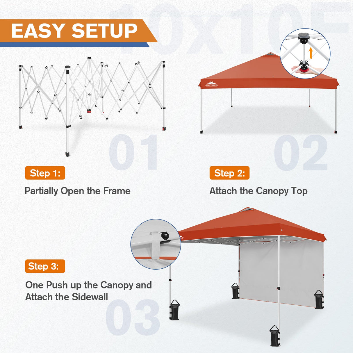 10x10 Commercial Pop up Canopy with 1 Sidewall - Eagle Peak Custom Canopy Tent