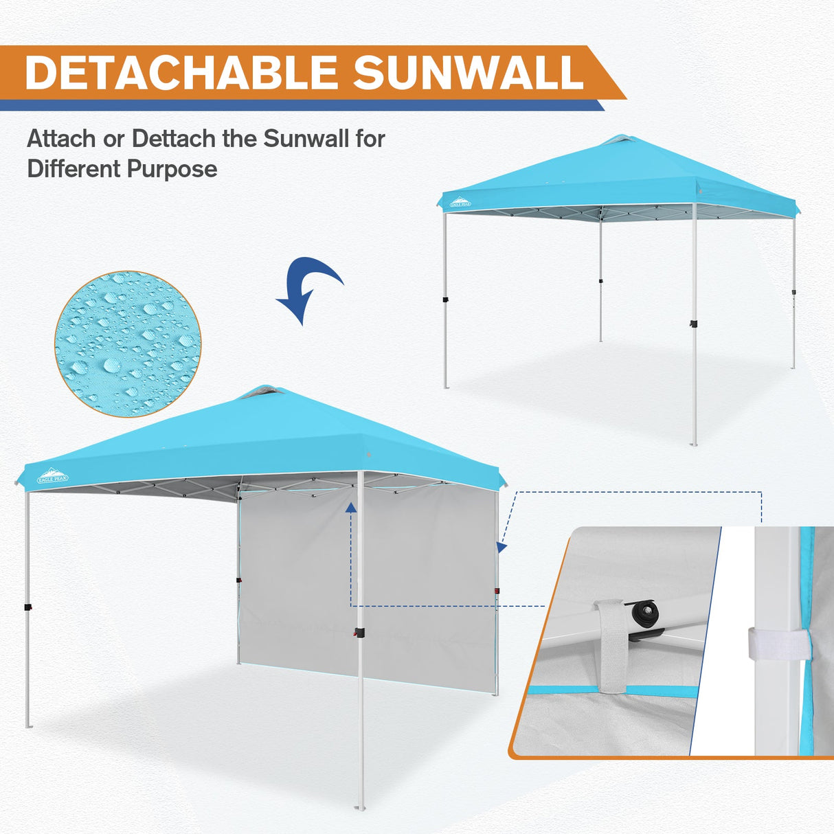 10x10 Commercial Pop up Canopy with 1 Sidewall - Eagle Peak Custom Canopy Tent