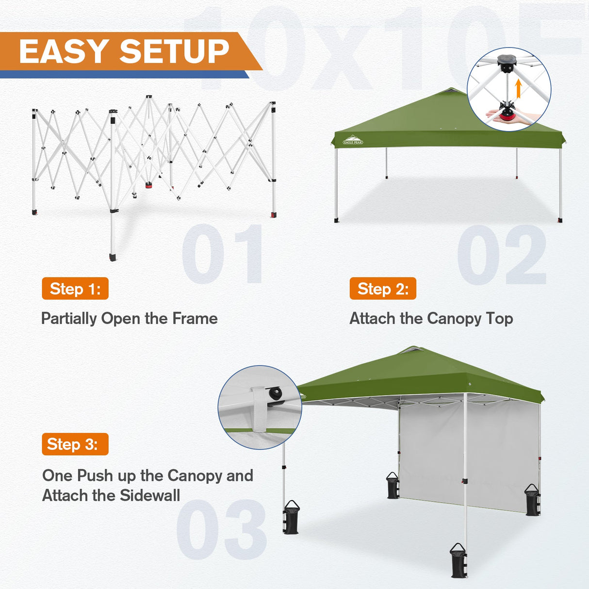 10x10 Commercial Pop up Canopy with 1 Sidewall - Eagle Peak Custom Canopy Tent