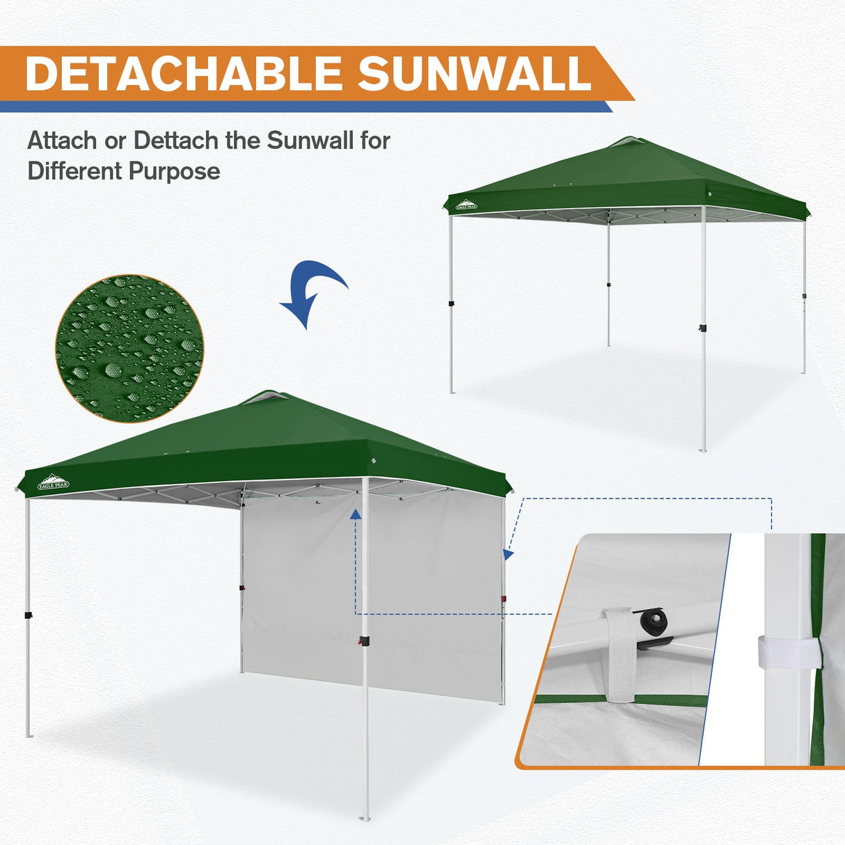 10x10 Commercial Pop up Canopy with 1 Sidewall - Eagle Peak Custom Canopy Tent