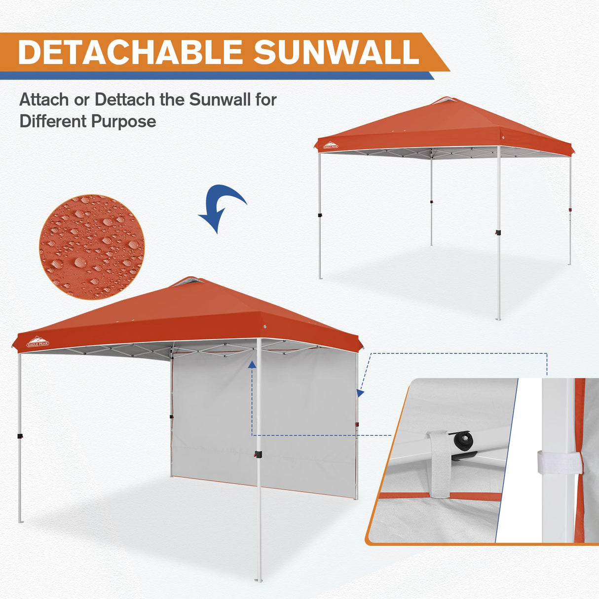10x10 Commercial Pop up Canopy with 1 Sidewall - Eagle Peak Custom Canopy Tent