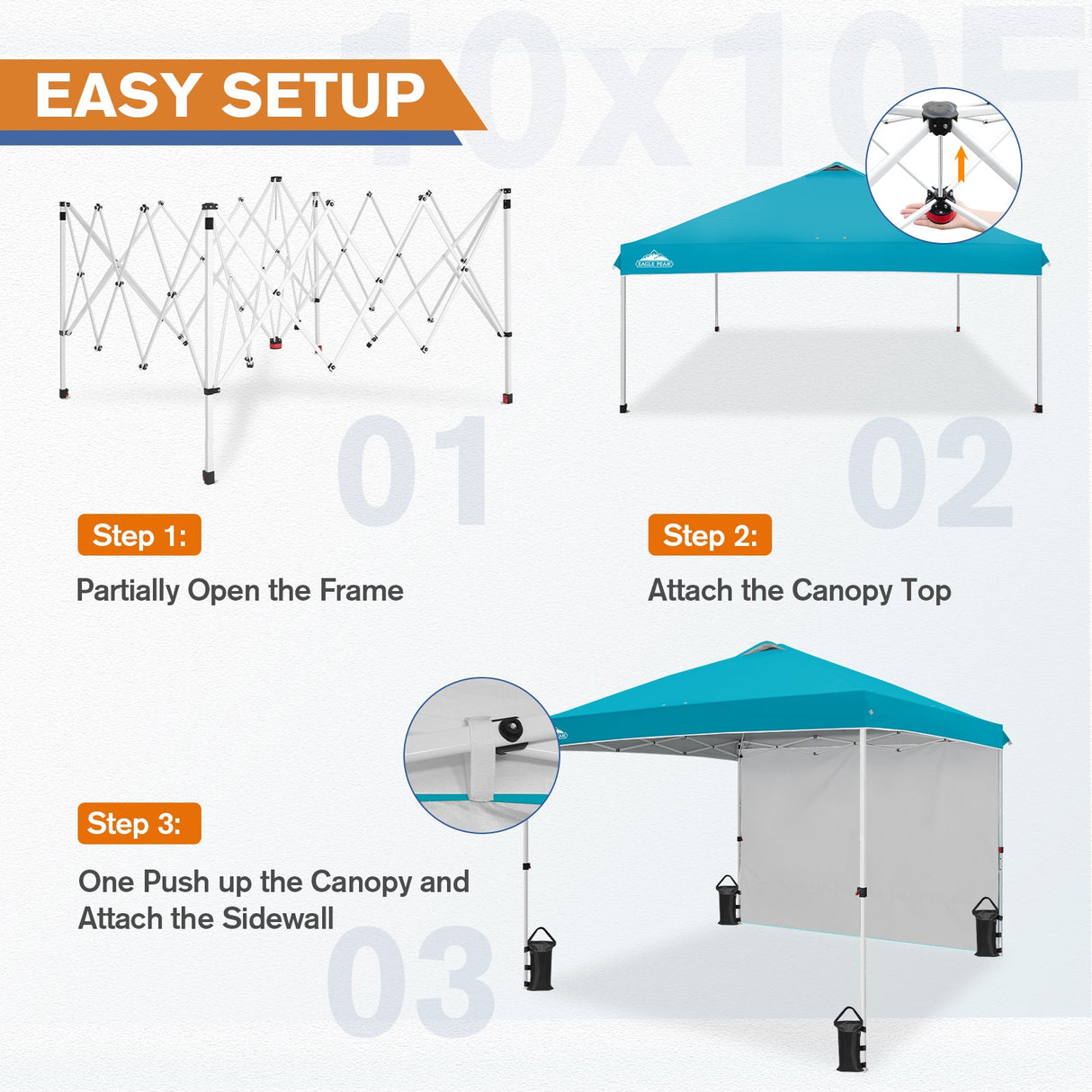 10x10 Commercial Pop up Canopy with 1 Sidewall - Eagle Peak Custom Canopy Tent