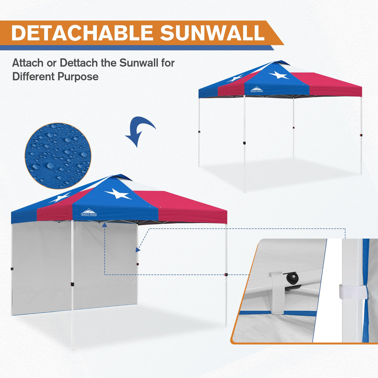 10x10 Commercial Pop up Canopy with 1 Sidewall - Eagle Peak Custom Canopy Tent