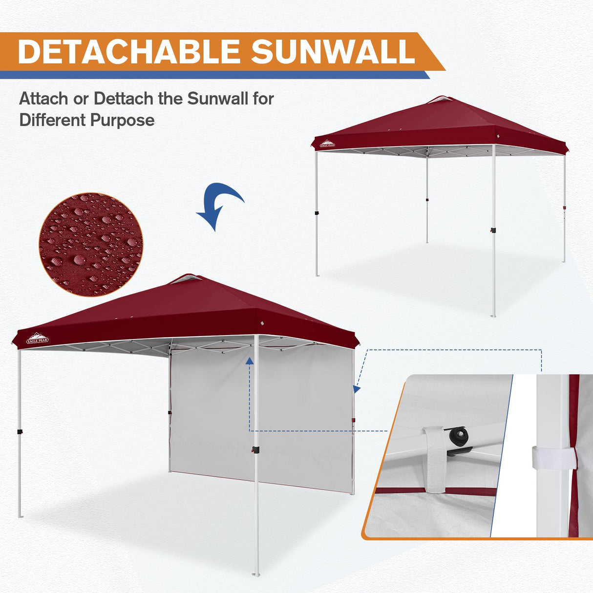 10x10 Commercial Pop up Canopy with 1 Sidewall - Eagle Peak Custom Canopy Tent