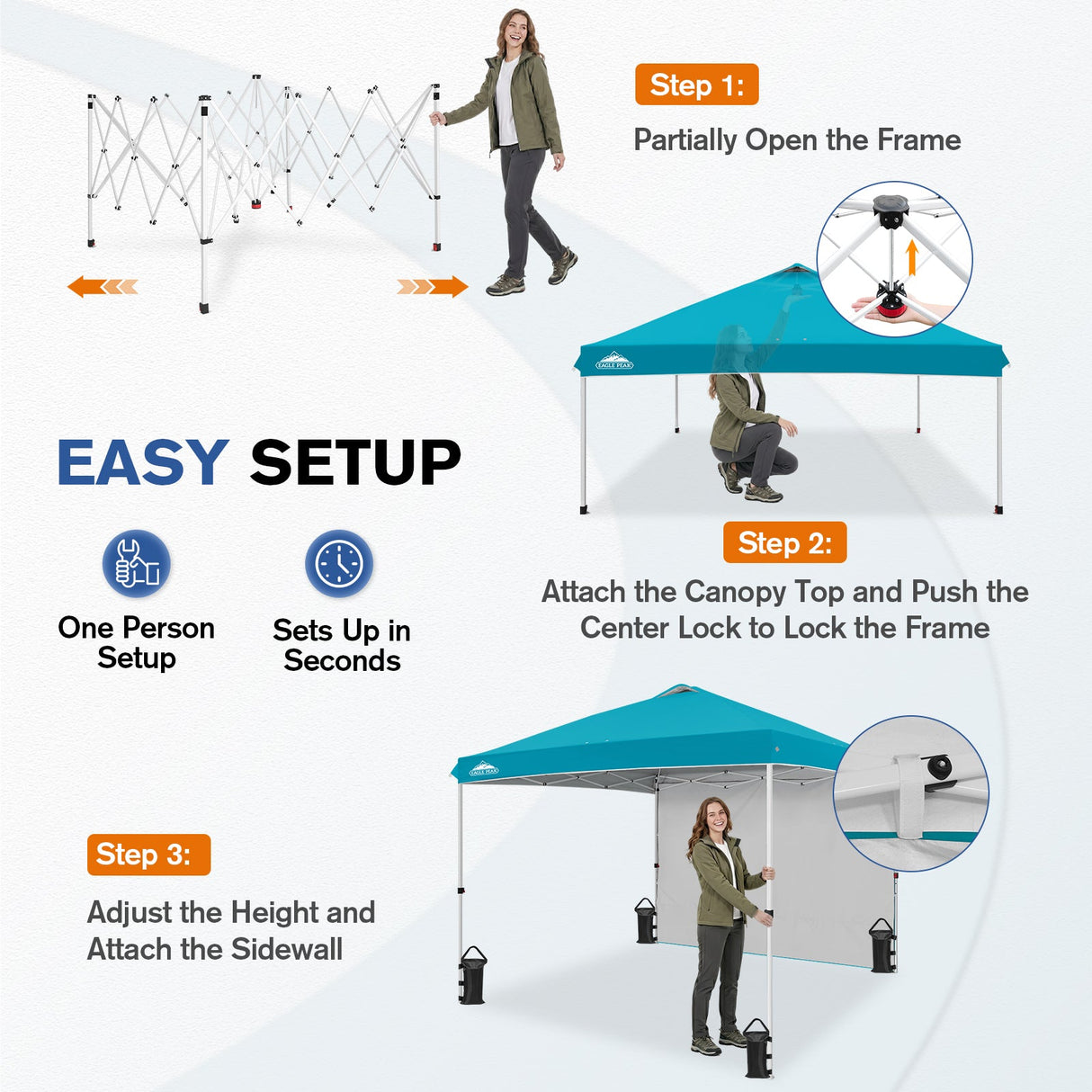 10x10 Commercial Pop up Canopy with 1 Sidewall - Eagle Peak®