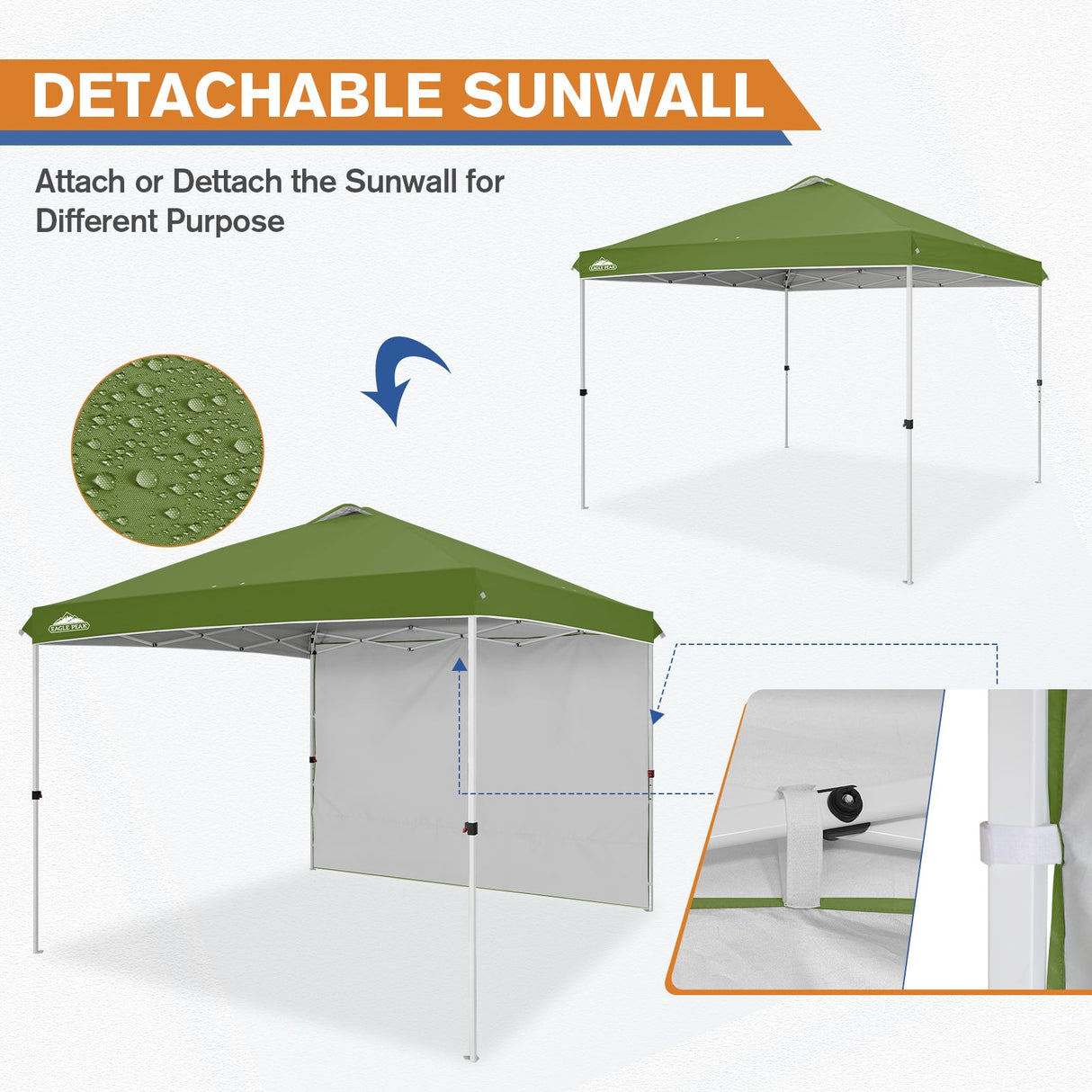 10x10 Commercial Pop up Canopy with 1 Sidewall - Eagle Peak Custom Canopy Tent