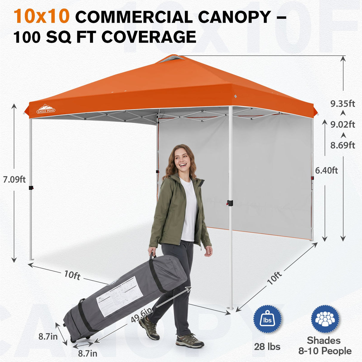 10x10 Commercial Pop up Canopy with 1 Sidewall - Eagle Peak®
