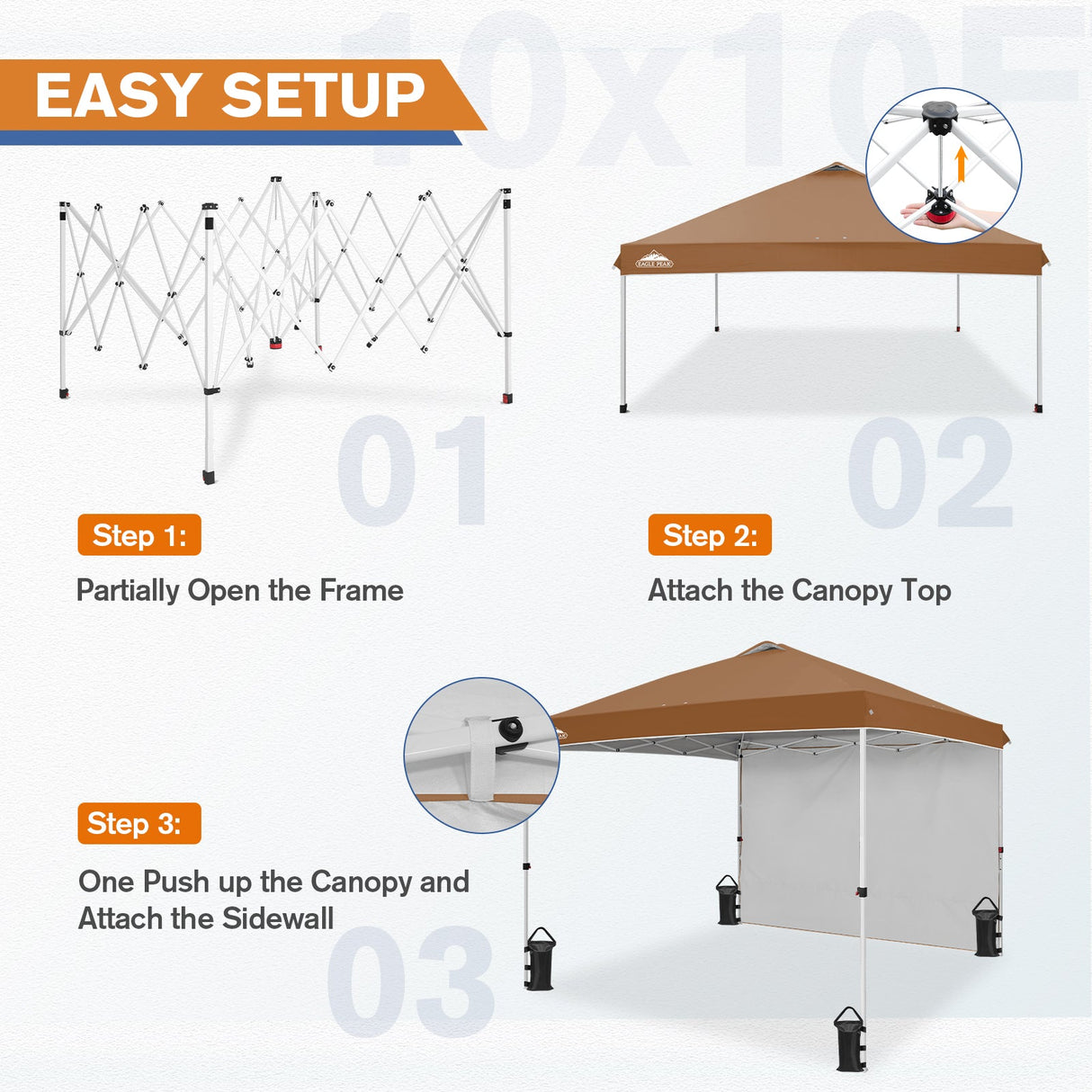 10x10 Commercial Pop up Canopy with 1 Sidewall - Eagle Peak Custom Canopy Tent