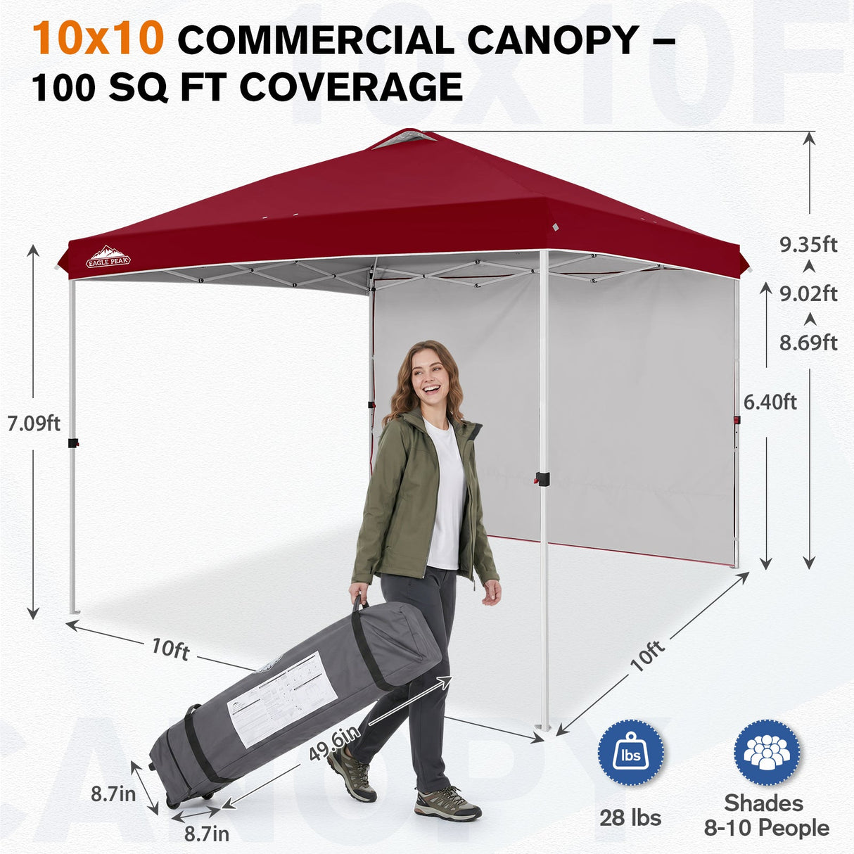 10x10 Commercial Pop up Canopy with 1 Sidewall - Eagle Peak®