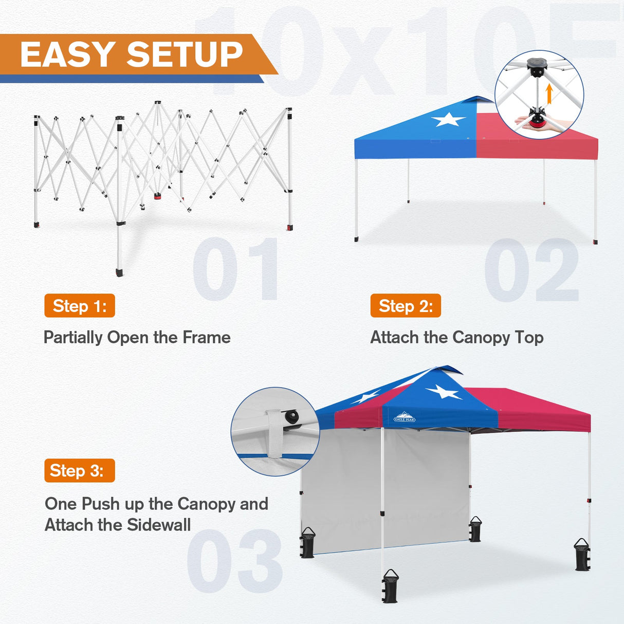 10x10 Commercial Pop up Canopy with 1 Sidewall - Eagle Peak Custom Canopy Tent