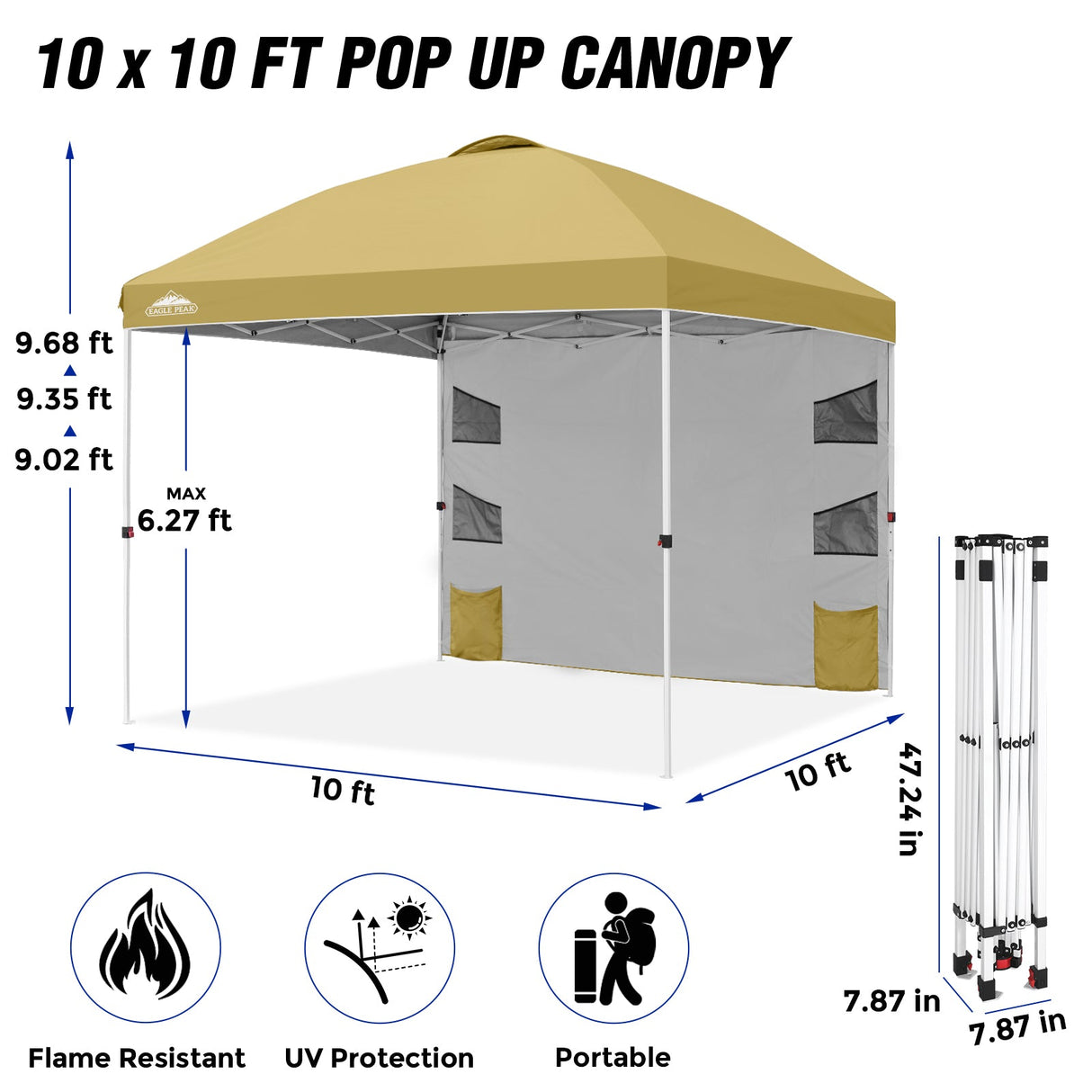 10x10 ft Pop Up Canopy Tent with Sidewall - Eagle Peak Custom Canopy Tent