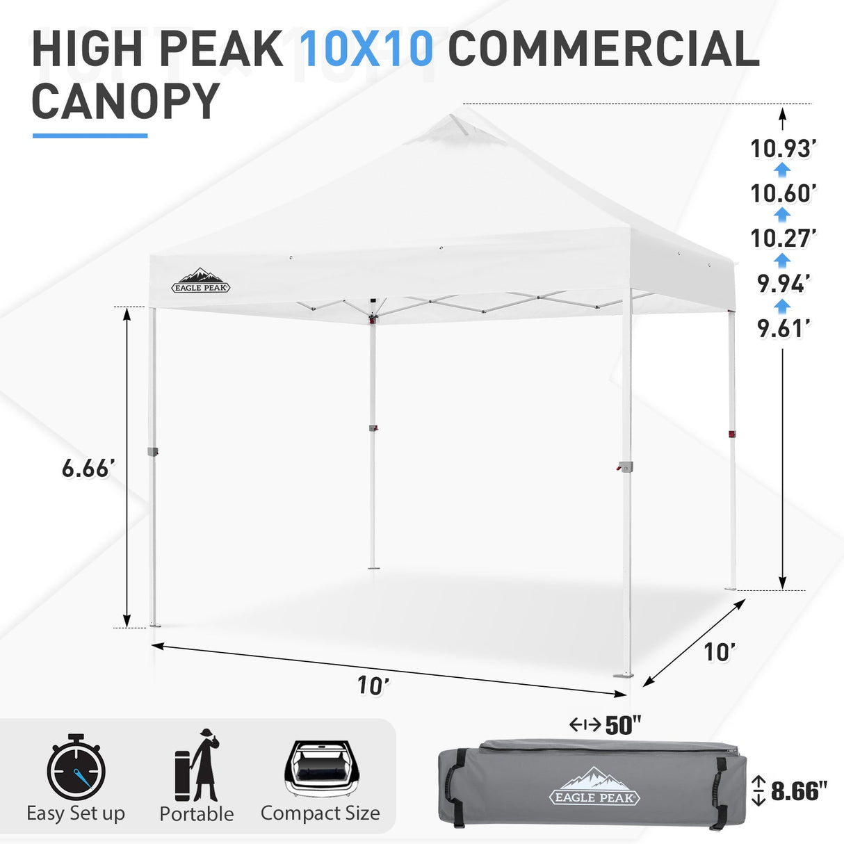 10x10 Heavy Duty Industrial Commercial Canopy Tent with 100 Sqft of Shade - Eagle Peak®