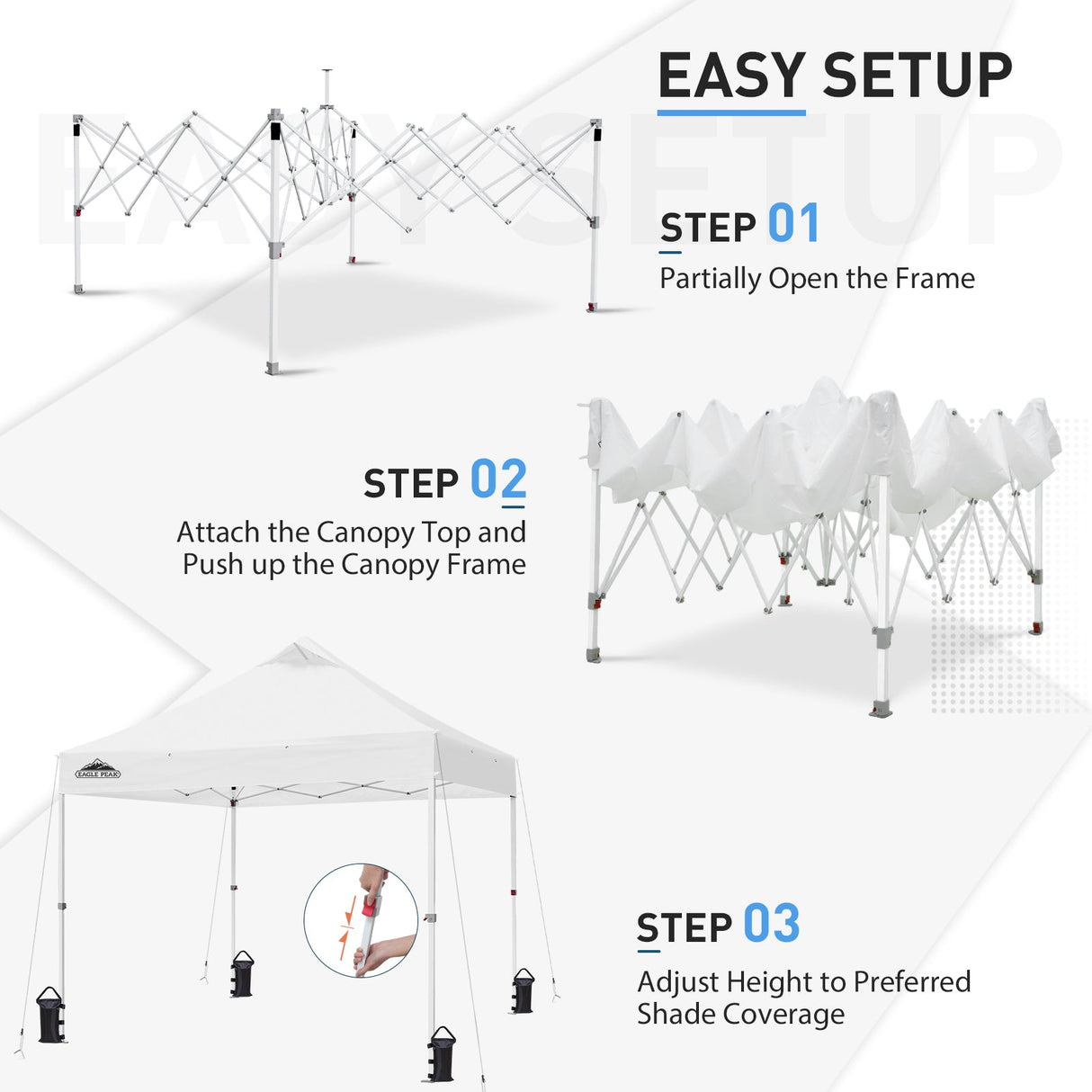 10x10 Heavy Duty Industrial Commercial Canopy Tent with 100 Sqft of Shade - Eagle Peak®