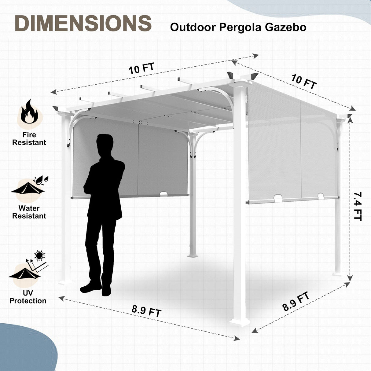 10x10 Metal Pergola with Textilene Top - Eagle Peak Custom Canopy Tent
