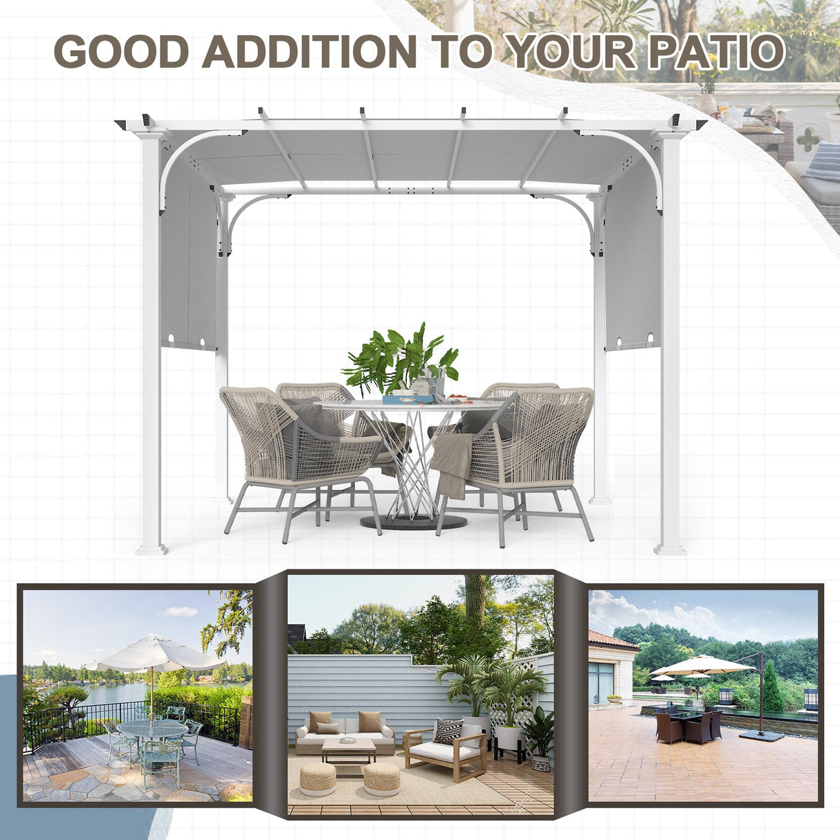 10x10 Metal Pergola with Textilene Top - Eagle Peak Custom Canopy Tent