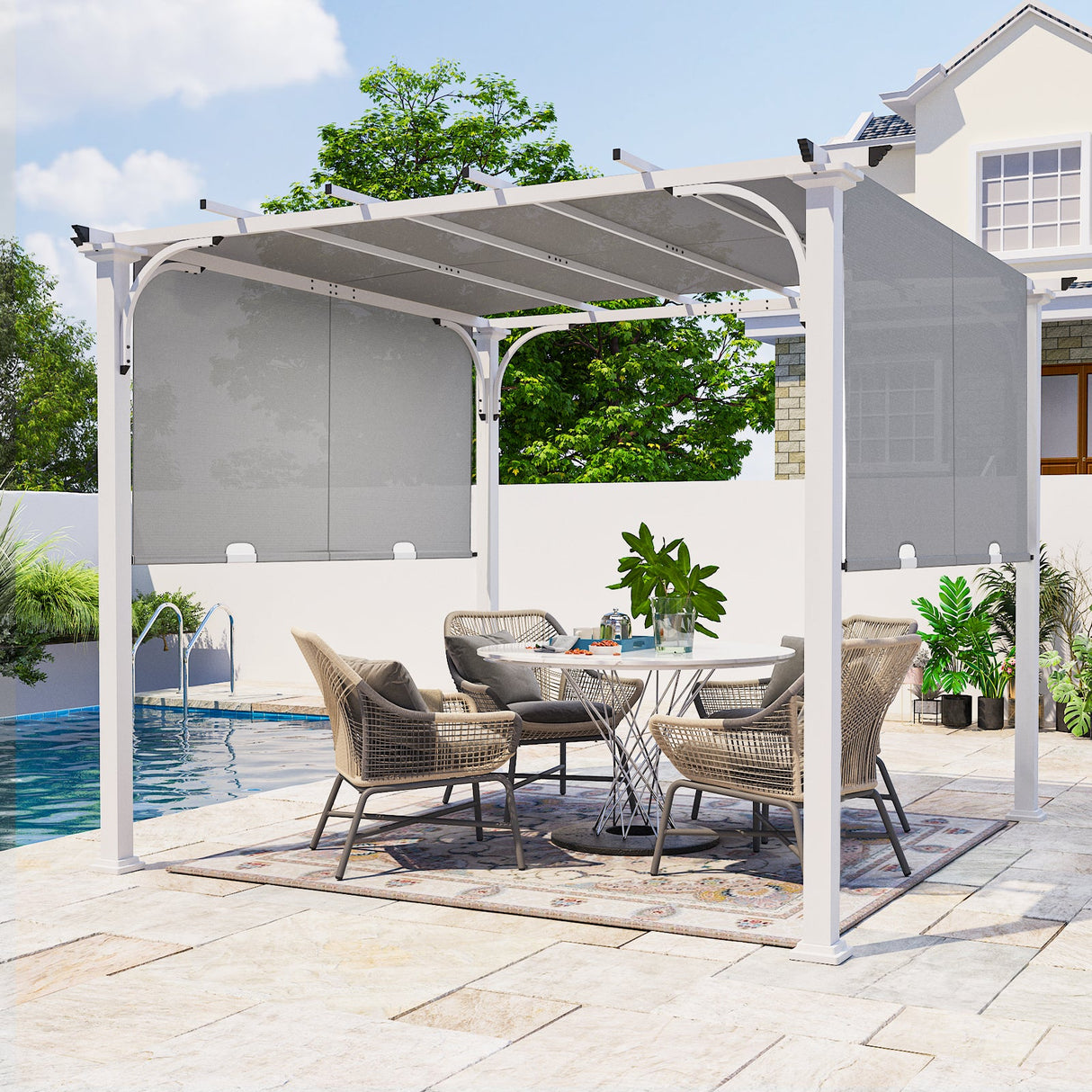 10x10 Metal Pergola with Textilene Top - Eagle Peak Custom Canopy Tent