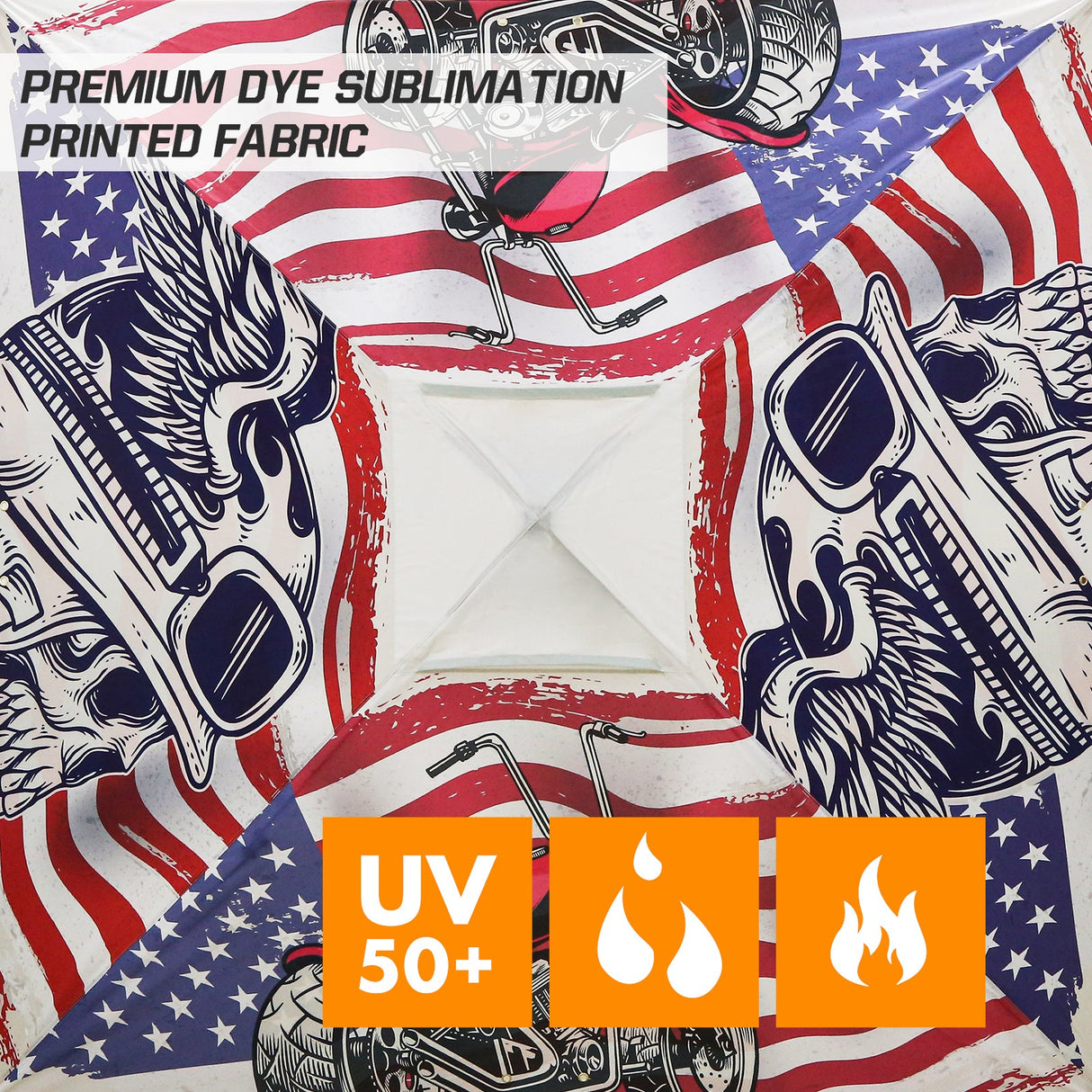 10x10 Pop Up Canopy, Straight Leg Pop Up Tent, Motorcycle Skull - Eagle Peak Custom Canopy Tent