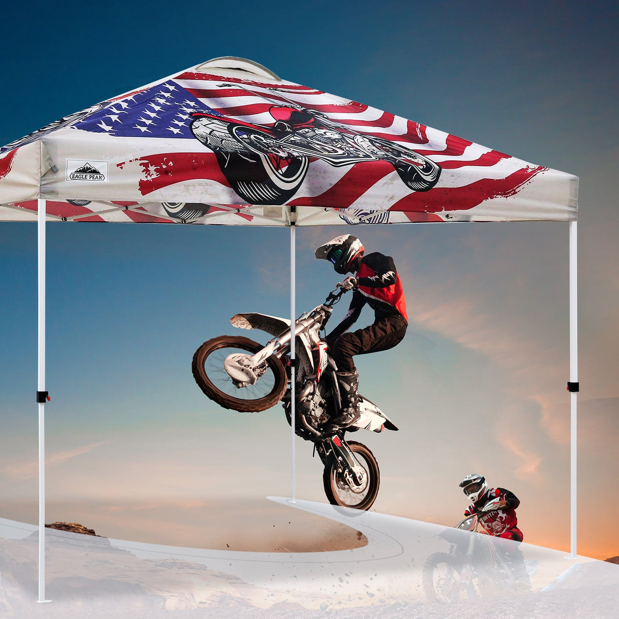 10x10 Pop Up Canopy, Straight Leg Pop Up Tent, Motorcycle Skull - Eagle Peak Custom Canopy Tent