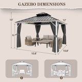 12x10/12x12/12x14/12x16/12x18/12x20 Hardtop Gazebo, Galvanized Steel Double Roof with Aluminum Frame - Eagle Peak Custom Canopy Tent
