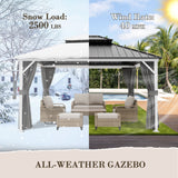 12x10/12x12/12x14/12x16/12x18/12x20 Hardtop Gazebo, Galvanized Steel Double Roof with Aluminum Frame - Eagle Peak Custom Canopy Tent