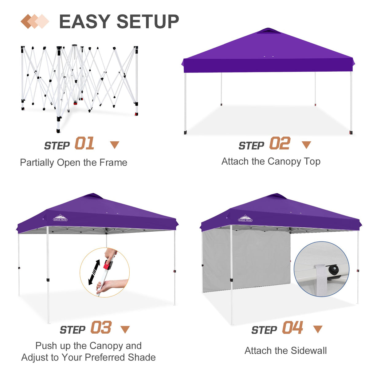 12x12 Commercial Heavy Duty Pop up Canopy with 1 Sidewall - Eagle Peak Custom Canopy Tent