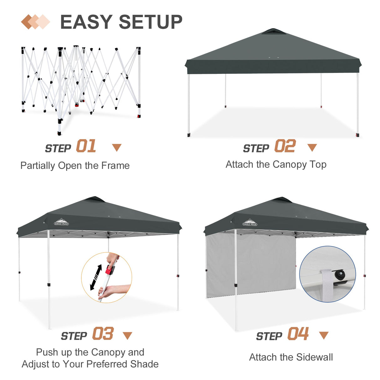 12x12 Commercial Heavy Duty Pop up Canopy with 1 Sidewall - Eagle Peak Custom Canopy Tent