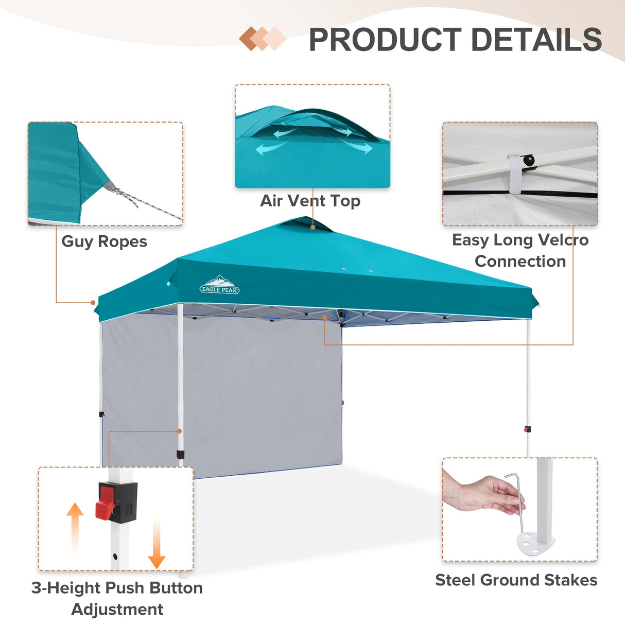 12x12 Commercial Heavy Duty Pop up Canopy with 1 Sidewall - Eagle Peak Custom Canopy Tent