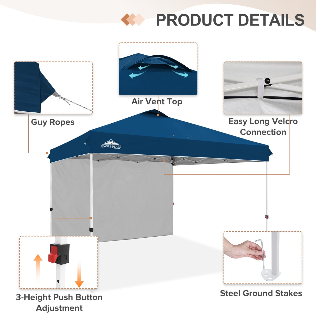 12x12 Commercial Heavy Duty Pop up Canopy with 1 Sidewall - Eagle Peak Custom Canopy Tent