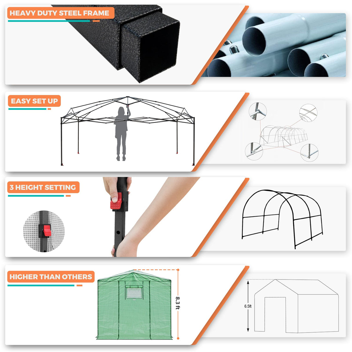 12x8 Portable Large Walk - in Pop Up Greenhouse - Eagle Peak